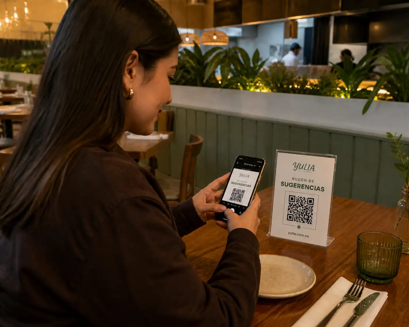 Mujer utilizando el buzón digital con código QR